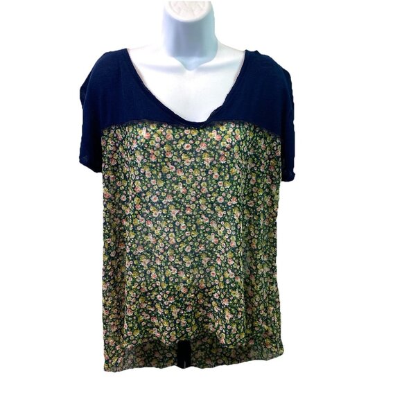 Free People Womens Top Popover Linen Blend Floral Button Back Hippie Boho OS - Picture 1 of 8